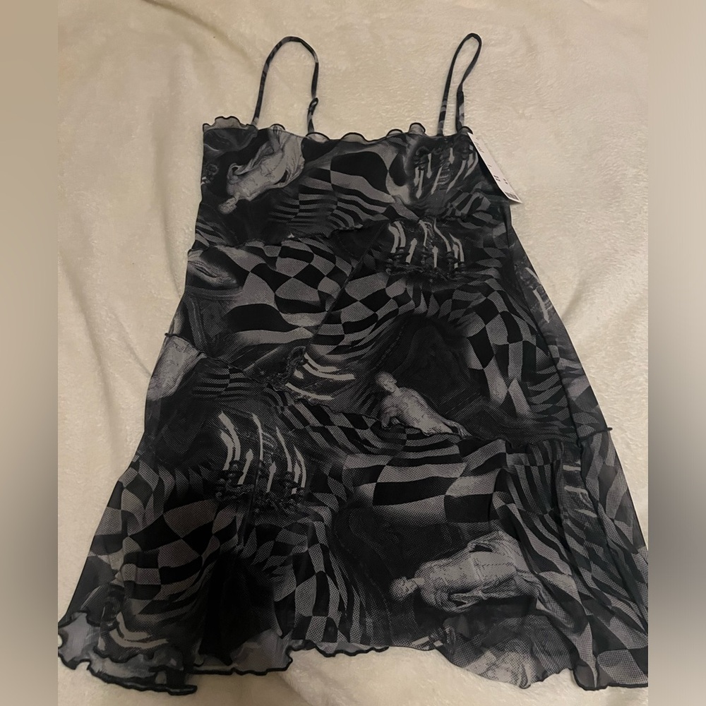 Printed Black Gray White Urban Outfitters Mini Dress L